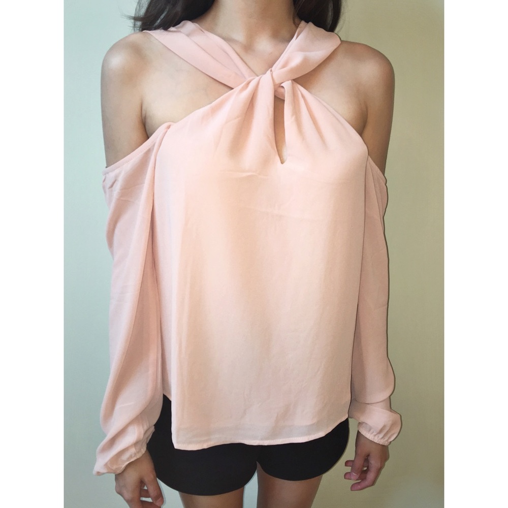 NEW Tobi Rose-Pink Chiffon Cold Shoulder Blouse
